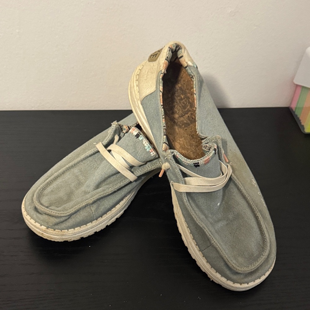 Hey Dude Women's Shoes in Light Blue and Cream